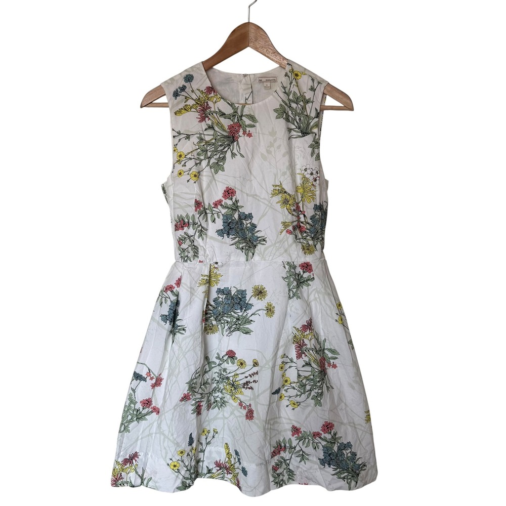 Gap Floral Fit & Flare Dress Women 4 White Multicolor Excellent Botanical Cotton